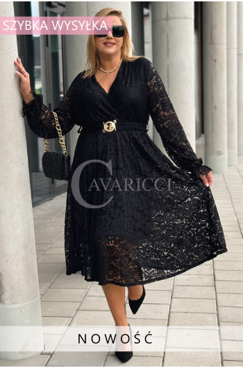 CORTONA - Prosta jesienna sukienka koronkowa z paskiem w kolorze...