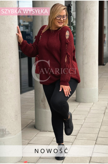 ARCO - Cudowny miękki sweterek z kokardkami w kolorze bordowym