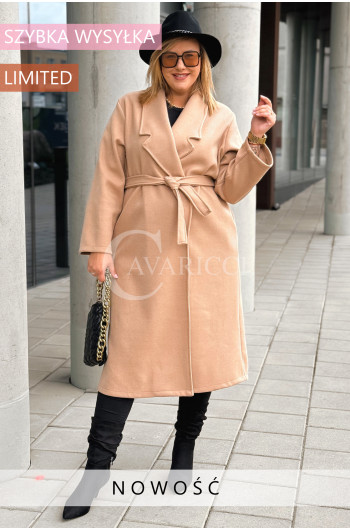 CINTURA - Elegancki klasyczny jesienny płaszcz w kolorze beżowym