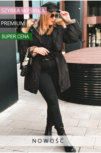 CLEMENTINA - Zimowa parka z pelerynką i kapturem w panterkę w...