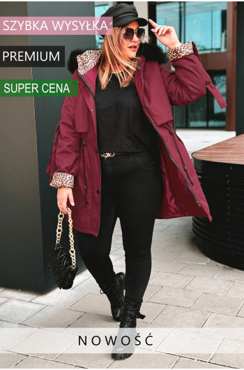 CLEMENTINA - Zimowa parka z pelerynką i kapturem w panterkę w...