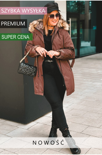 CLEMENTINA - Zimowa parka z pelerynką i kapturem w panterkę w...