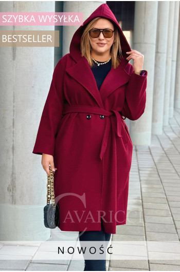 PARMA - Klasyczny płaszcz z kapturem i guzikami w kolorze bordowym