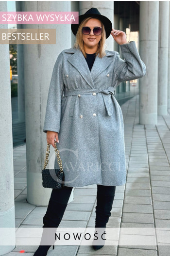 GARDA - Elegancki klasyczny płaszcz z guzikami w kolorze szarym