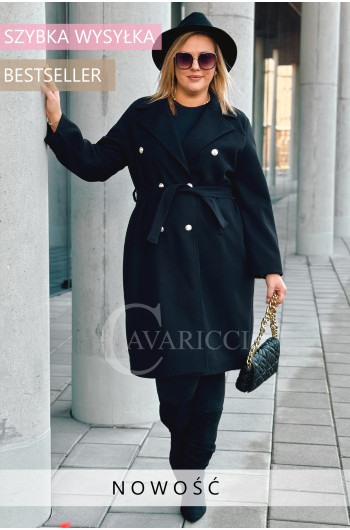 GARDA - Elegancki klasyczny płaszcz z guzikami w kolorze czarnym