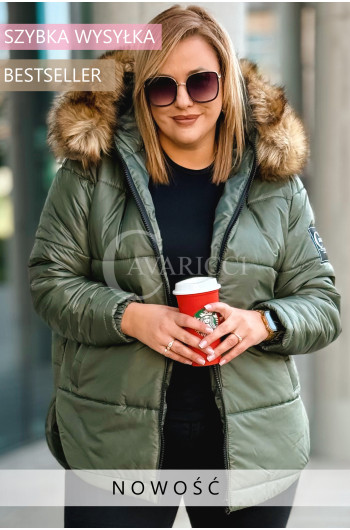 CARMEN – zimowa bestsellerowa kurtka z odpinanym futrem kolor khaki