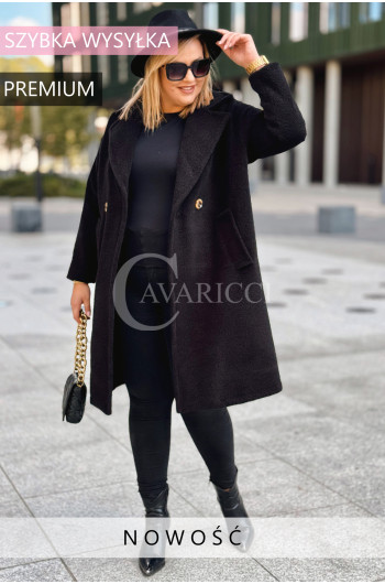 AVOLA - Klasyczny alpakowy płaszcz z kołnierzykiem w kolorze czarnym