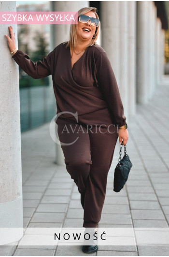 SORA - Kobiecy wygodny dres, komplet spodnie i bluza w literę V...