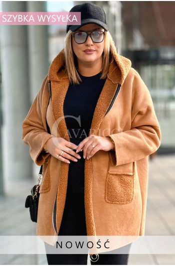 BACOLI - Płaszcz oversize z kapturem i wstawkami boucle w kolorze...