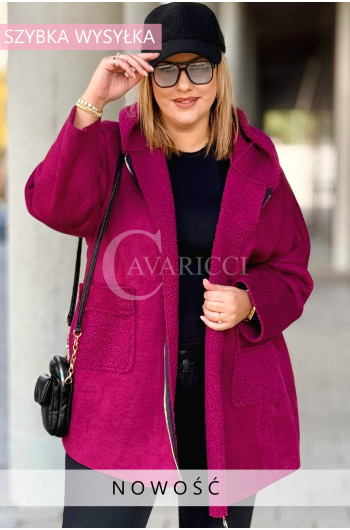 BACOLI - Płaszcz oversize z kapturem i wstawkami boucle w kolorze...