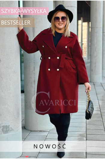 GARDA - Elegancki klasyczny płaszcz z guzikami w kolorze bordowym