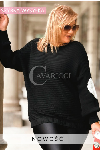 SILVIA - otulający sweter oversize z serduszkami w kolorze czarnym