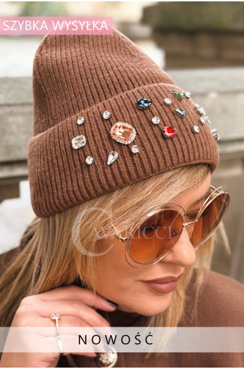 CZAPKA “VIVIEN” – pełna blasku i stylu, kolor brązowy