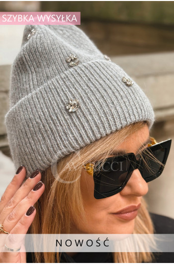 CZAPKA “NICOLE” – klasyka z nutą błysku, kolor szary