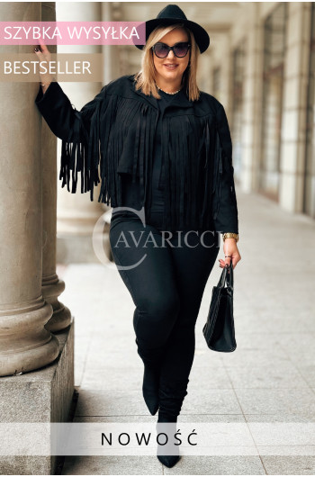 FORLI - Zamszowa boho kurteczka z frędzlami w kolorze czarnym