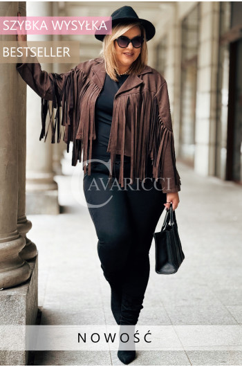 FORLI - Zamszowa boho kurteczka z frędzlami w kolorze brązowym