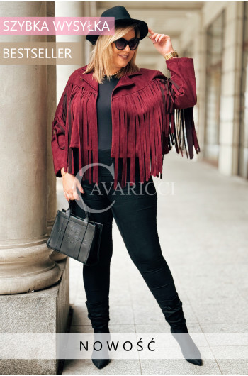 FORLI - Zamszowa boho kurteczka z frędzlami w kolorze bordowym