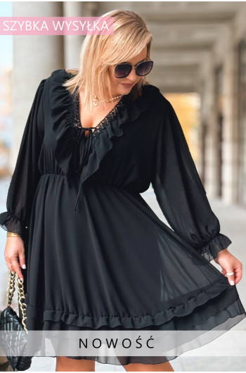 KAJA – romantyczna sukienka z kopertowym dekoltem, falbankami i...