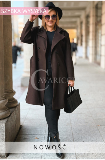 ZANETTE - Klasyczny płaszcz z guzikami i paskiem na podszewce w...