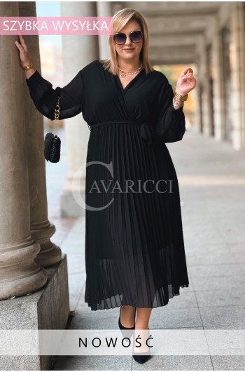 POLLY – długa plisowana sukienka z kopertowym dekoltem i...