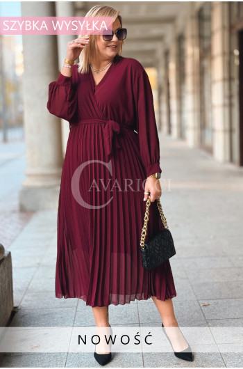 POLLY – długa plisowana sukienka z kopertowym dekoltem i...