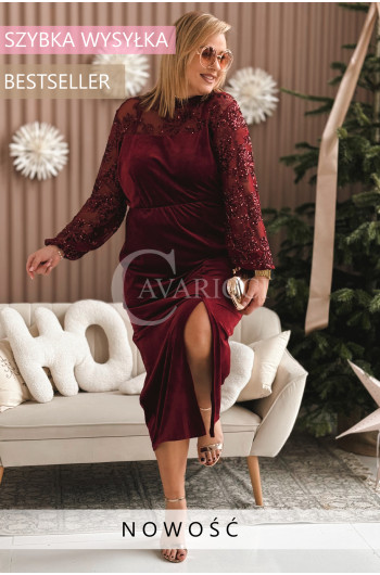 ELISABETTA - Elegancka welurowa sukienka z koronką w kolorze...