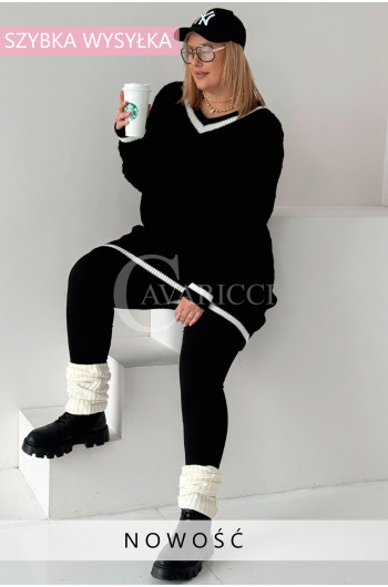 LUVINEVA - Stylowy sweter o długim fasonie z dekoltem w literę V...