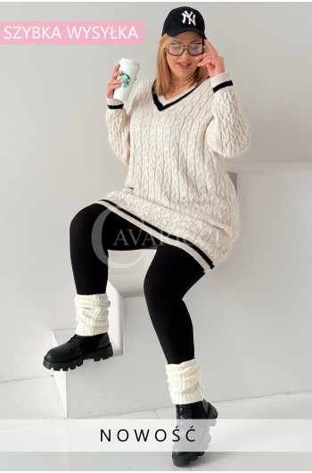 LUVINEVA - Stylowy sweter o długim fasonie z dekoltem w literę V...