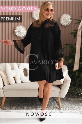 NOELIA - Plisowana sukienka z tiulem, koronką i brokatowymi detalami