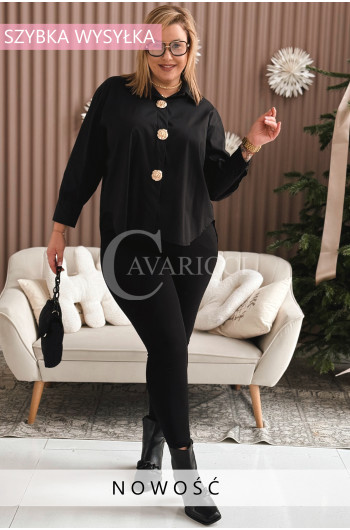 VITTORIA - Klasyczna, elegancka koszula ze złotymi broszkami w...