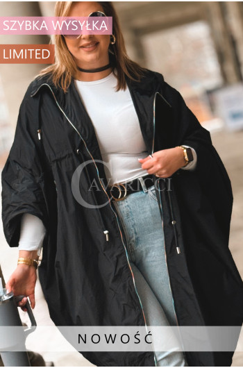 ARIA - Parka typu ponczo z kapturem w kolorze czarnym