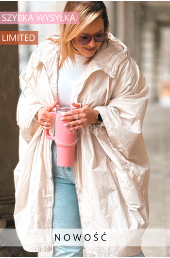 ARIA - Parka typu ponczo z kapturem w kolorze śmietankowym