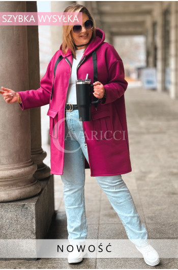 VITA - Długa bluza oversize z kapturem w kolorze fuksji