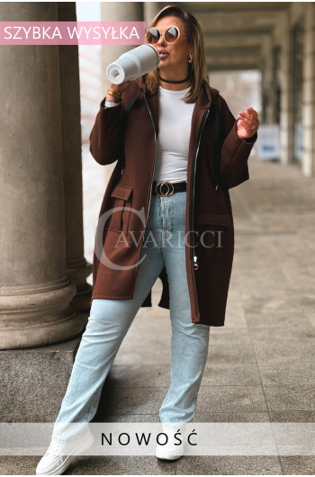 VITA - Długa bluza oversize z kapturem w kolorze czekoladowym