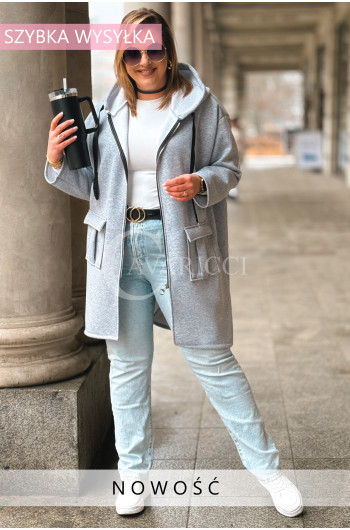 VITA - Długa bluza oversize z kapturem w kolorze szarym