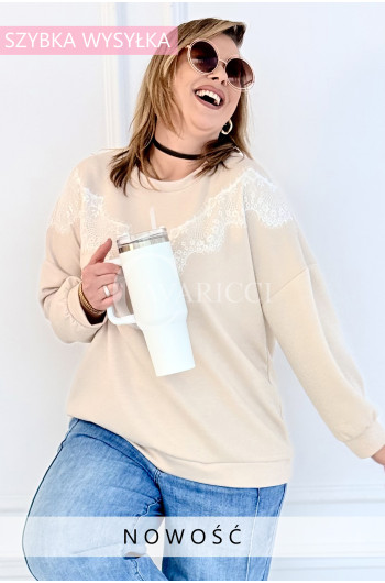 SOLE - Wygodna bluza z długim rękawem i ozdobną koronką w kolorze...