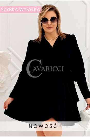 ROSELLA - Kobieca sukienka z falbankami i bufkami w kolorze czarnym