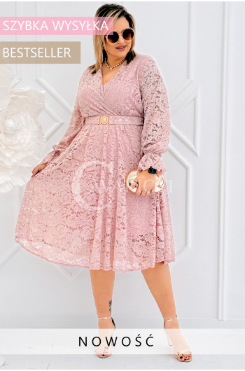 CORTONA - Wiosenna koronkowa sukienka z paskiem w kolorze...