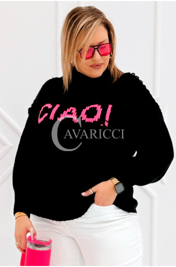 CIAO - Stylowy sweter zdobiony napisem z półgolfem i ozdobnymi...
