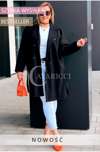 TRANI - Wiosenny lekki płaszczyk dwurzędowy z czarnymi guzikami w...