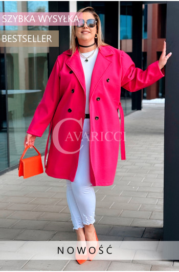 TRANI - Wiosenny lekki płaszczyk dwurzędowy z czarnymi guzikami w...