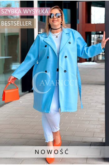 TRANI - Wiosenny lekki płaszczyk dwurzędowy z czarnymi guzikami w...