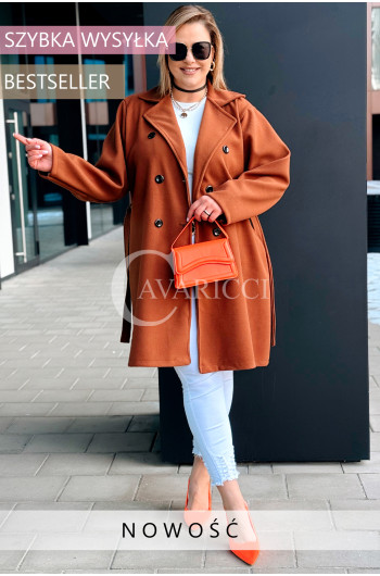 TRANI - Wiosenny lekki płaszczyk dwurzędowy z czarnymi guzikami w...