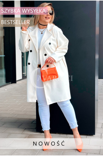 TRANI - Wiosenny lekki płaszczyk dwurzędowy z czarnymi guzikami w...