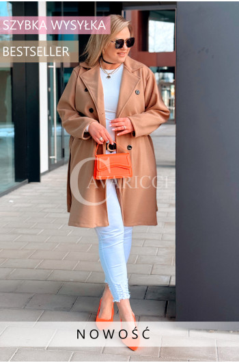 TRANI - Wiosenny lekki płaszczyk dwurzędowy z czarnymi guzikami w...