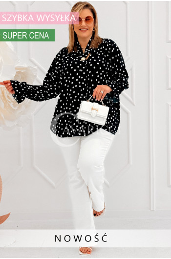 SOLIA - Elegancka koszula w groszki z ozdobnym kołnierzykiem w...