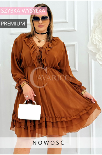 KAJA – romantyczna sukienka z kopertowym dekoltem, falbankami i...