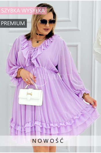 KAJA – romantyczna sukienka z kopertowym dekoltem, falbankami i...