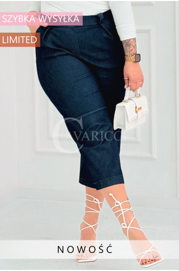 ZENIT - Lekkie spodnie 3/4 jeans z ozdobnym paskiem i kieszeniami