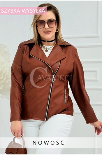 ROMINA  - Klasyczna ramoneska na zamek w kolorze brązowym